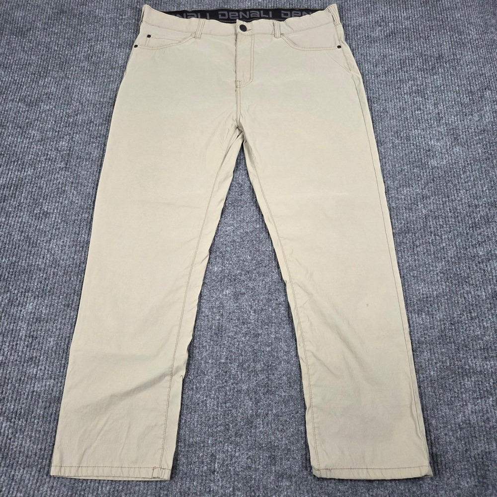 Denali Mens Performance Hiking Pants Khaki Tan Straight Leg 38x30 Elastic Waist